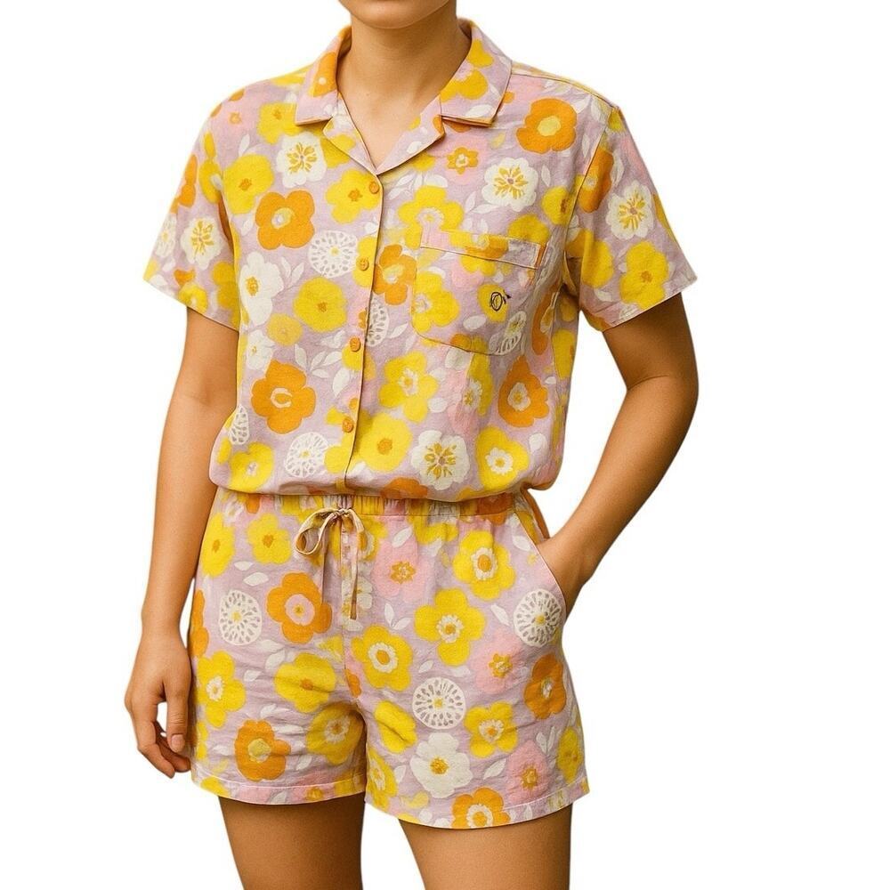 OCEAN PACIFIC Sz L Field of Dreams Retro Floral 2 Pc PJ’s Lounge Wear Cozy | NWT